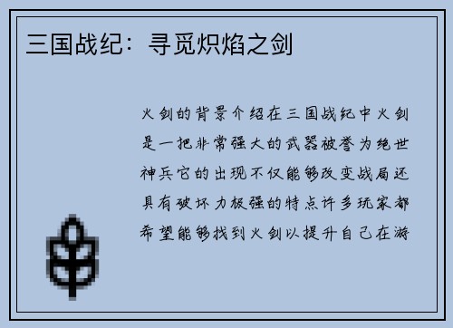三国战纪：寻觅炽焰之剑